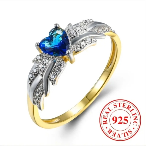 Sterling Silver 925 Beautiful Blue Heart 💙 and Wings Ring 💍!! 💍 - Picture 11 of 14